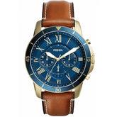 Fossil Grant Sport FS5268 44m Brown Leather Strap Blue Dial Chronograph Quartz Watch for Gents