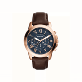 Fossil Grant FS5068 Brown Leather Strap Blue Dial 44MM Chronograph Quartz Watch for Gents