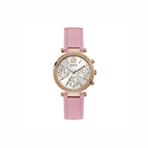Guess Solstice Pink Silicone Strap Silver Dial 37 mm Chronograph Quartz Watch for Ladies - GW0113L4