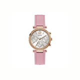 Guess Solstice Pink Silicone Strap Silver Dial 37 mm Chronograph Quartz Watch for Ladies - GW0113L4