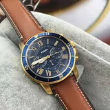 Fossil Grant Sport FS5268 44m Brown Leather Strap Blue Dial Chronograph Quartz Watch for Gents