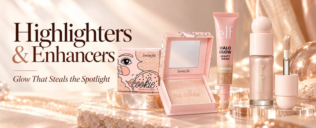 Imported Highlighters & Enhancers in Pakistan featuring Benefit Cookie, e.l.f. Halo Glow Beauty Wand and Rare Beauty luminizer | Lifector