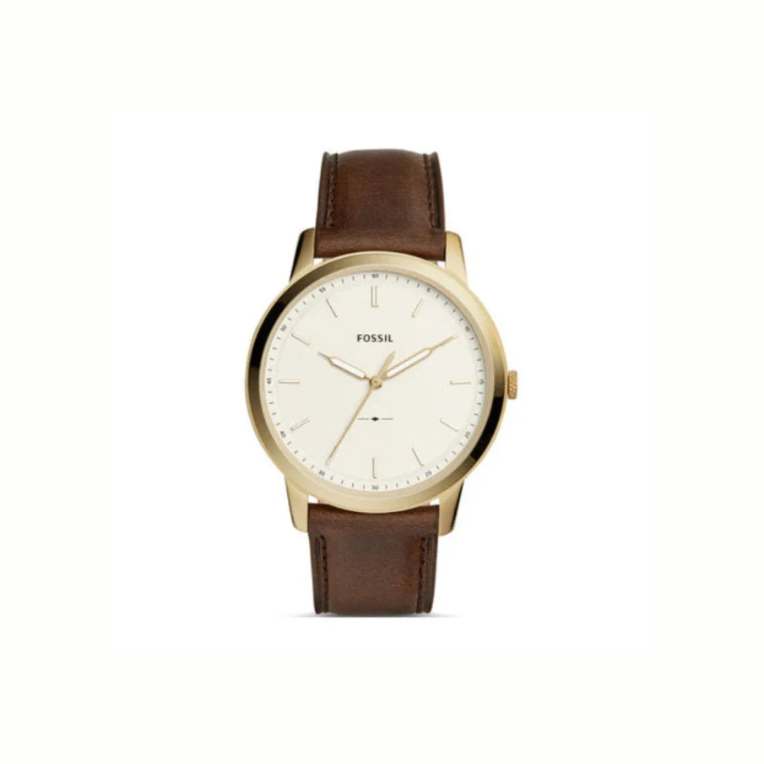 Fossil Minimalist FS5397 Brown Leather Strap 44MM White Dial Quartz Watch for Gents