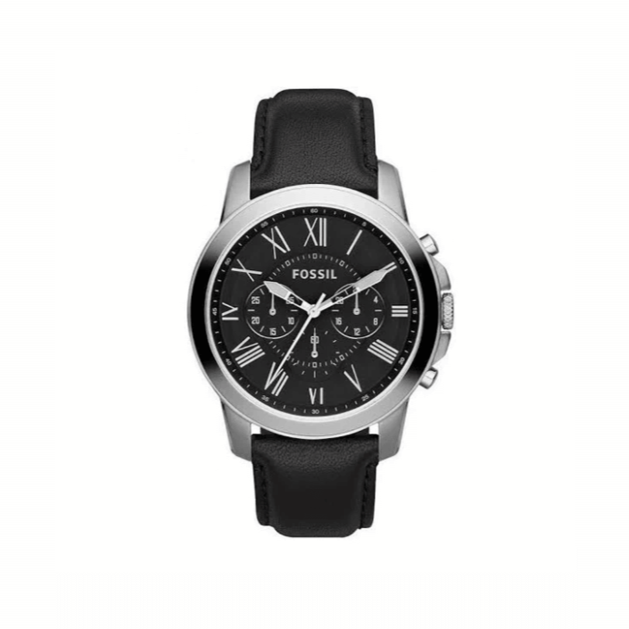 Fossil Grant FS4812 Black Leather Strap Black Dial 44MM Chronograph Quartz Watch for Gents