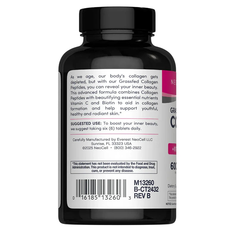 NeoCell Grassfed Collagen Peptides + C & Biotin, 180 Caplets