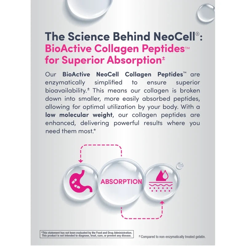 NeoCell Grassfed Collagen Peptides + C & Biotin, 180 Caplets