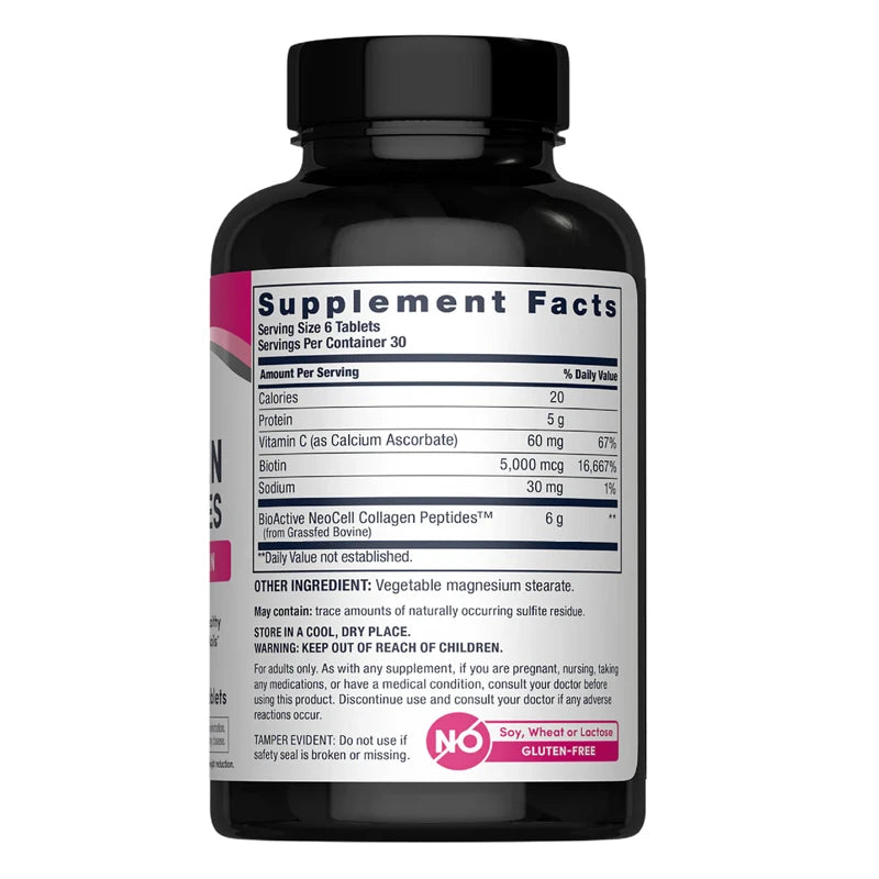 NeoCell Grassfed Collagen Peptides + C & Biotin, 180 Caplets