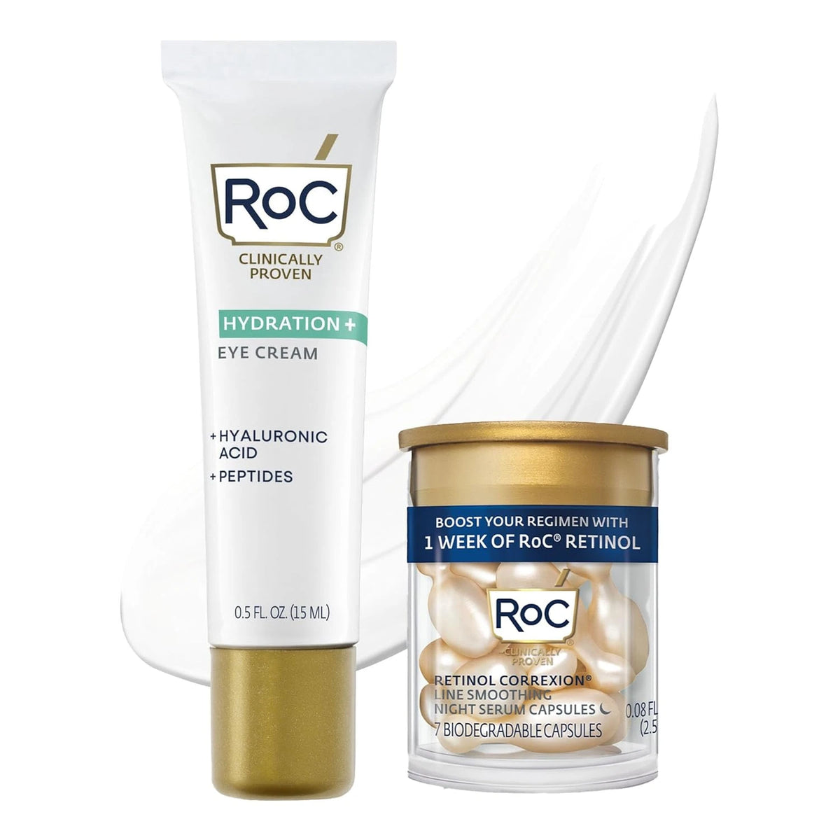 RoC Hydration+ Eye Cream 0.5 Fl Oz (15 Ml) With Retinol Capsules 7 Ct