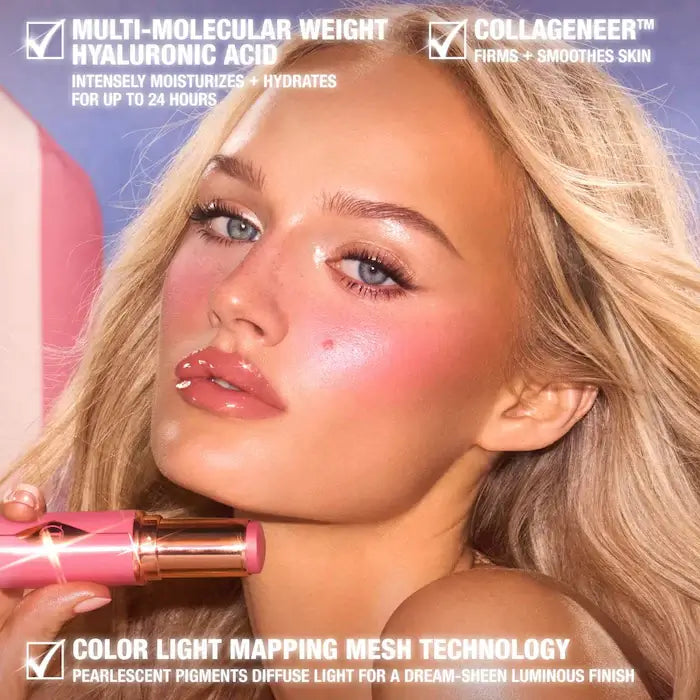 Charlotte Tilbury  Unreal Lip + Cheek Glow Blush Stick with Hyaluronic Acid